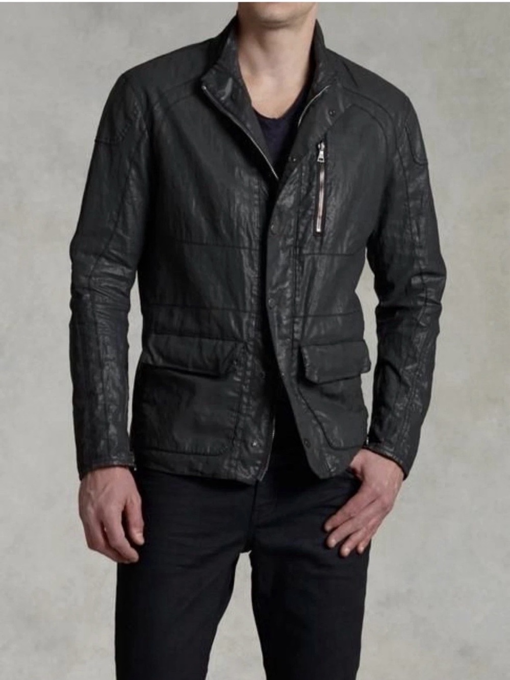 NWT $1698 John Varvatos Zipped coated zip & snap motocross Jacket EU 54 USA 44